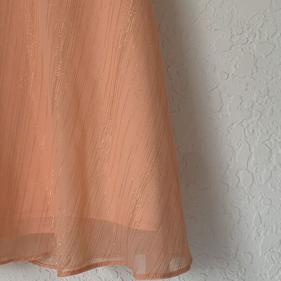 Halston Dress Women 2 Pink Peach Gold Shimmer Flutter Flowy Preppy Wedding $179 - Picture 6 of 10